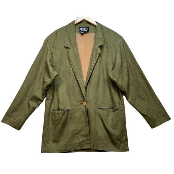 Adolfo International Womens Linen Oversize Jacket Long Sleeve Size M Olive Green - Picture 1 of 11